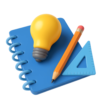 A notebook with a pencil and light bulb png