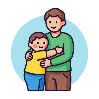 A man hugging his son in a circle png