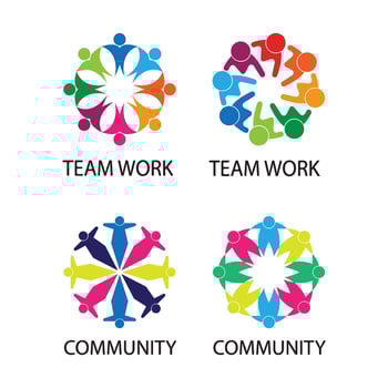collection of teamwork logos connecting four people vector