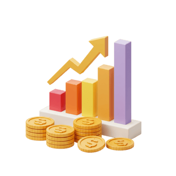 A graph chart with coins and a bar graph png