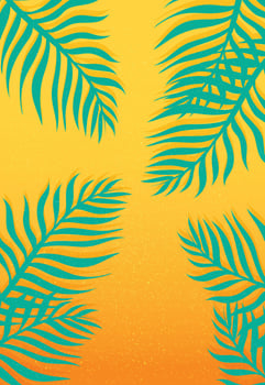 Palm leaves tropical design with vibrant yellow orange gradient background great for summer themes wallpapers decorative templates travel promotions and creative projects vector
