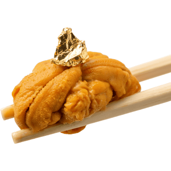Uni Gold Leaf Luxury Sashimi Bite Delicious Food Illustration, food transparent background, Premium quality healthy Food isolate png