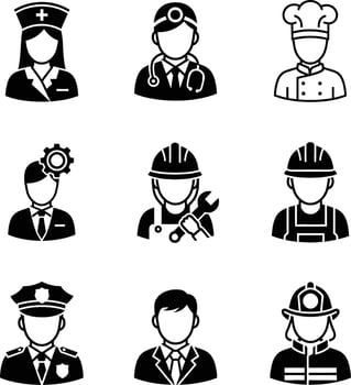 Collection of diverse professional occupation icons representing various careers vector