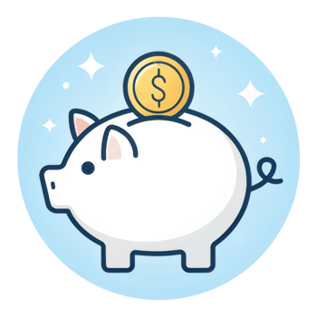 Cute piggy bank with coin isolated on transparent background png
