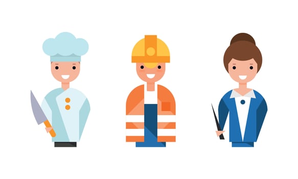 People of Various Professions Set, Teacher, Chef Cook, Construction Worker Characters Cartoon Illustration vector