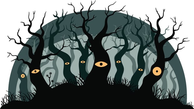 Spooky Forest with Trees with Eyes Halloween vector