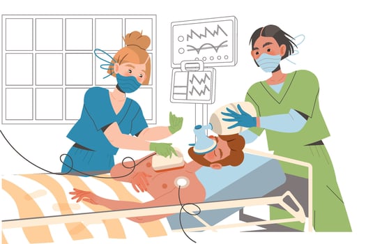 Medical team performing emergency procedure vector