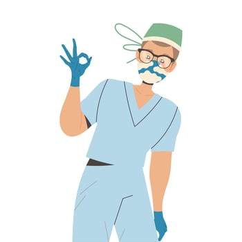 Young Man Doctor in Mask and Glasses Showing Ok Hand Gesture as Medical Staff Working in Clinic Illustration vector