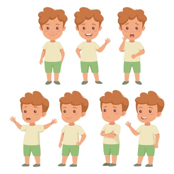 Cartoon boy with different facial expressions vector