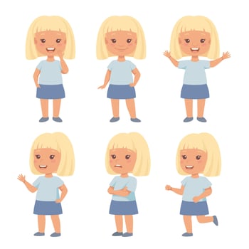 Cartoon girl showing different emotions vector
