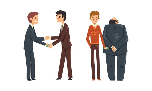 Businessman Giving Money Banknotes and Offering Bribes Set, Prevention of Corruption Concept Cartoon Illustration vector
