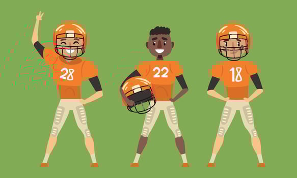 Male Rugby Players Set, American Football Players in Uniform and Helmets Illustration vector