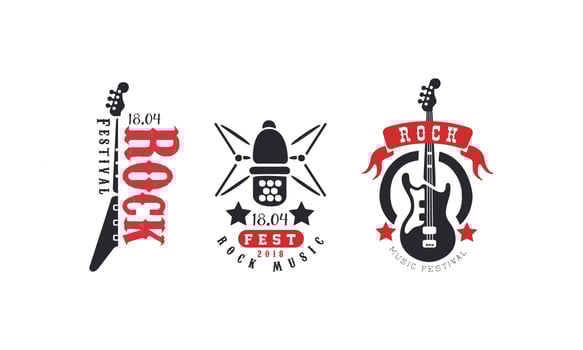Rock Festival Club Logo Set, Rock Fest Music Retro Badges Illustration vector