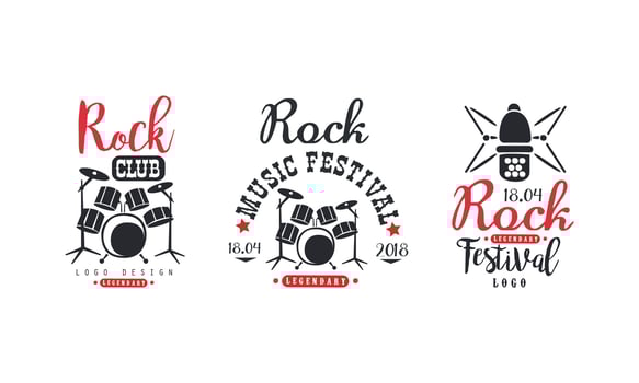Rock Club Logo Set, Music Festival Retro Badges Illustration vector