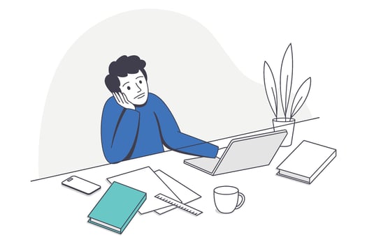 Man looking bored at laptop in an office vector