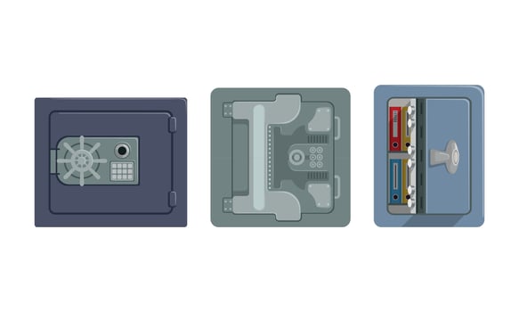 Security Metal Safes Set, Steel Armored Boxes Illustration vector