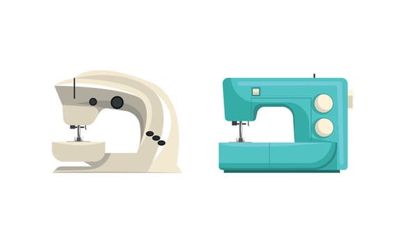 Modern Sewing Machines Set, Dressmaker Sewing Equipment Flat Illustration vector