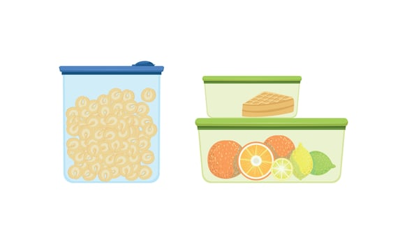 Plastic Containers with Food Set, Lunch Boxes with Healthy Food Illustration vector