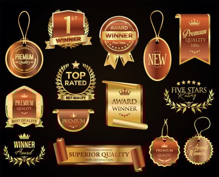assorted award badges and quality labels vector