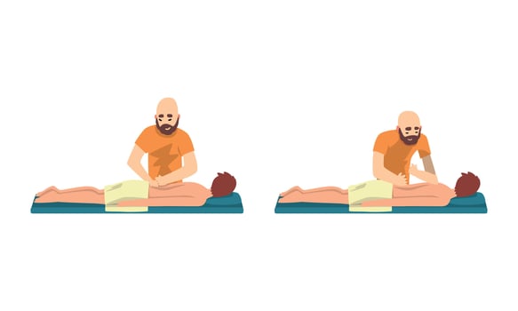 Masseur Massaging Patients Set, Beauty Salon Procedure, Spa Treatment, Chiropractic Massage, Rehabilitation Illustration vector