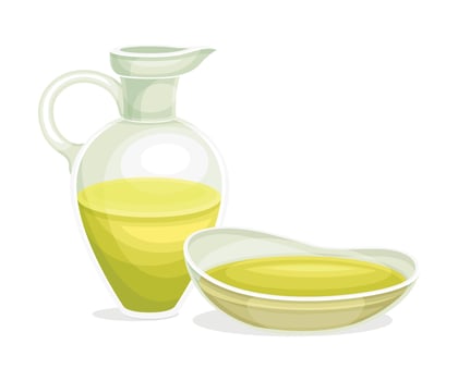 Glass olive oil bottle and bowl vector
