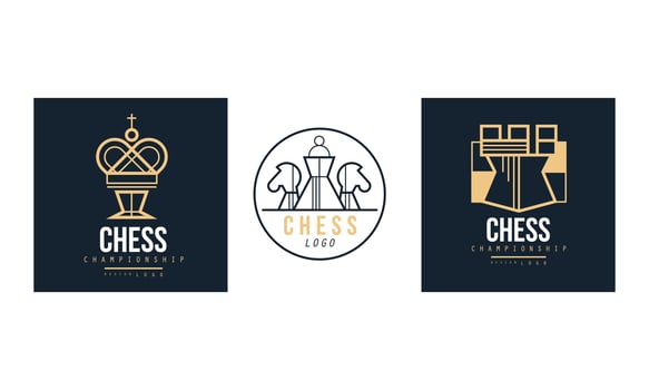 Chess Championship Logo Design Set, Retro Classic Badges, Emblem of Chess Club, Tournament Illustration vector