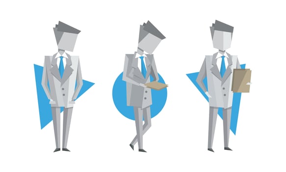 Monochrome Businessman Character with Geometric Shapes Set Flat Illustration vector