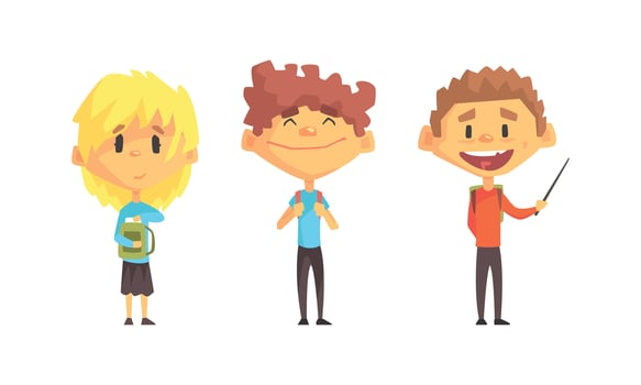 School Children Set, Teenage Boys Dressed Casual Clothes Cartoon Illustration vector