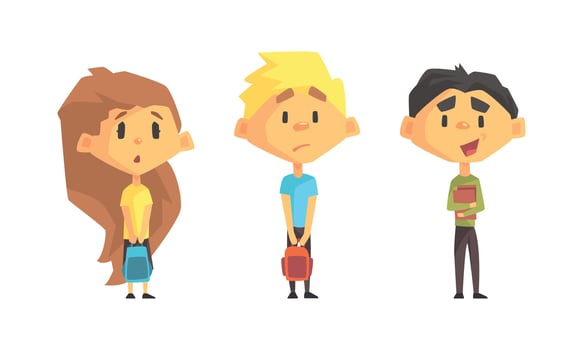 Set of Cute School Children with Backpacks, Teenage Boys and Girls Characters Cartoon Illustration vector