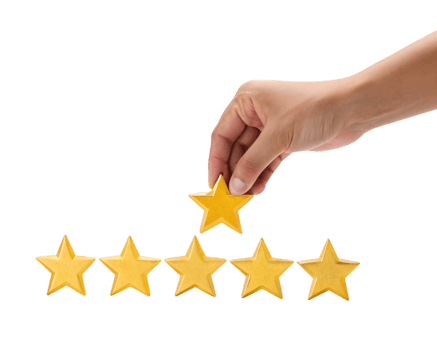 Hand placing a golden star in rating system showing satisfaction and evaluation concept png