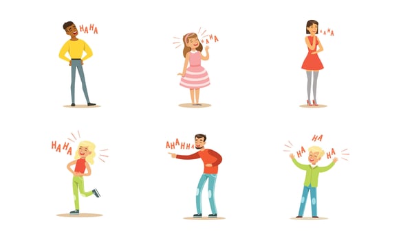 Happy People Laughing out Loudly Set, Man, Woman and Kids Bursting with Laughter, Positive Emotions Concept Cartoon Illustration vector