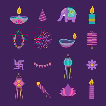 Festive icons including candles and flowers vector