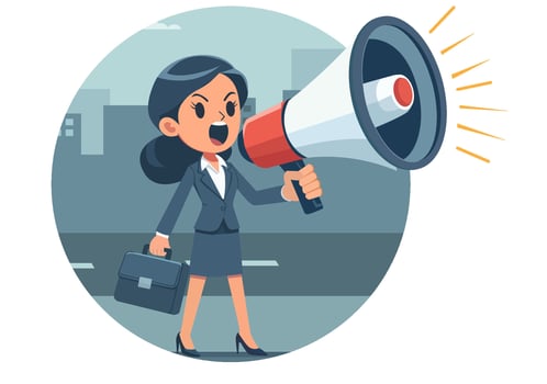 Businesswoman announces through megaphone, advertising, marketing vector