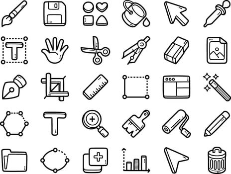 Set Of Graphic Tools Doodle Art And Clipart Illustrations vector