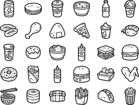Set Of Fast Food Doodle Art And Clipart Illustrations vector