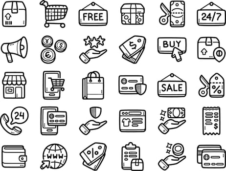Set Of E-commerce Doodle Art And Clipart Illustrations vector