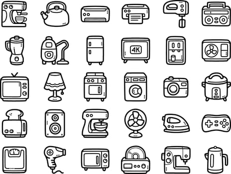 Set Of Home Appliances Doodle Art And Clipart Illustrations vector