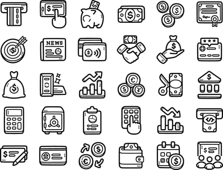 Set Of Money And Finance Doodle Art And Clipart Illustrations vector