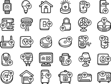 Set Of Home Automation Doodle Art And Clipart Illustrations vector