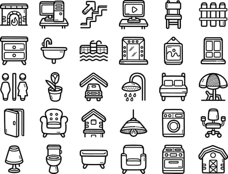 Set Of Home And Interior Doodle Art And Clipart Illustrations vector