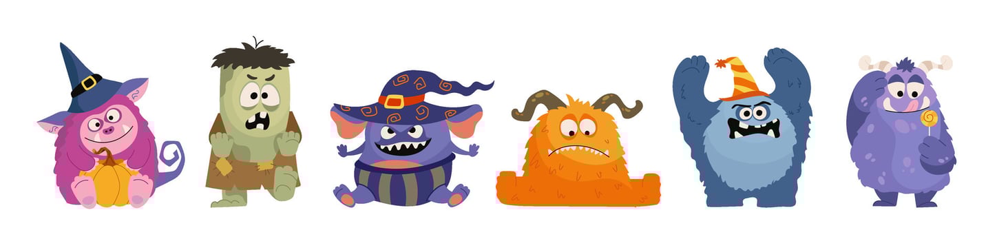 Colorful cartoon Halloween monsters vector
