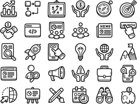 Set Of Business Startup Doodle Art And Clipart Illustrations vector