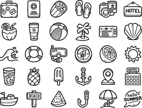 Set Of Summer Time Doodle Art And Clipart Illustrations vector