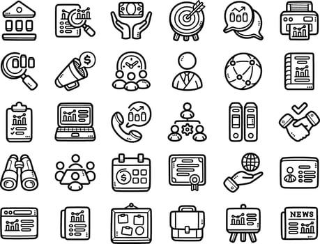 Set Of Business And Office Doodle Art And Clipart Illustrations vector