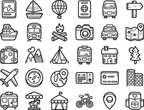 Set Of Tour And Travel Doodle Art And Clipart Illustrations vector