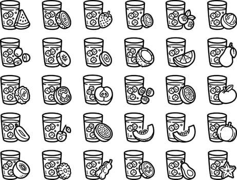 Set Of Fresh Juice And Beverages Doodle Art And Clipart Illustrations vector