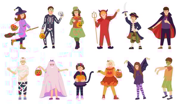 Kids in fun Halloween costumes for celebration vector