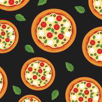 Seamless pizza pattern flat style illustration. vector