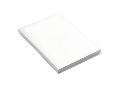 A clean white hardcover book with a blank cover and spine is presented isolated on a transparent background for design isolated on transparent background png