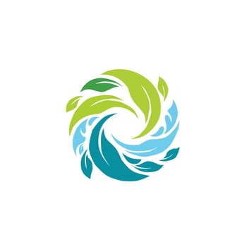 Colorful circular eco symbol with abstract leaves and water waves. Represents sustainability, nature, environment, and harmony in a modern, dynamic design. vector
